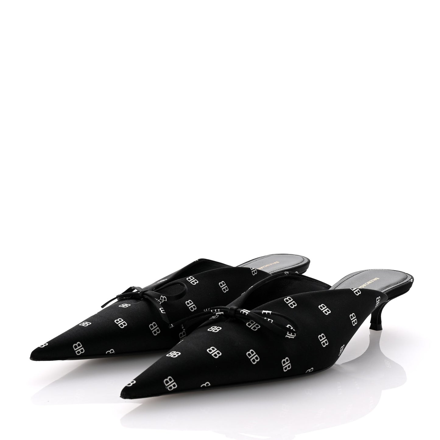 Crepe Satin BB Printed Knife Pointed Toe 40mm Mules 38 Black White