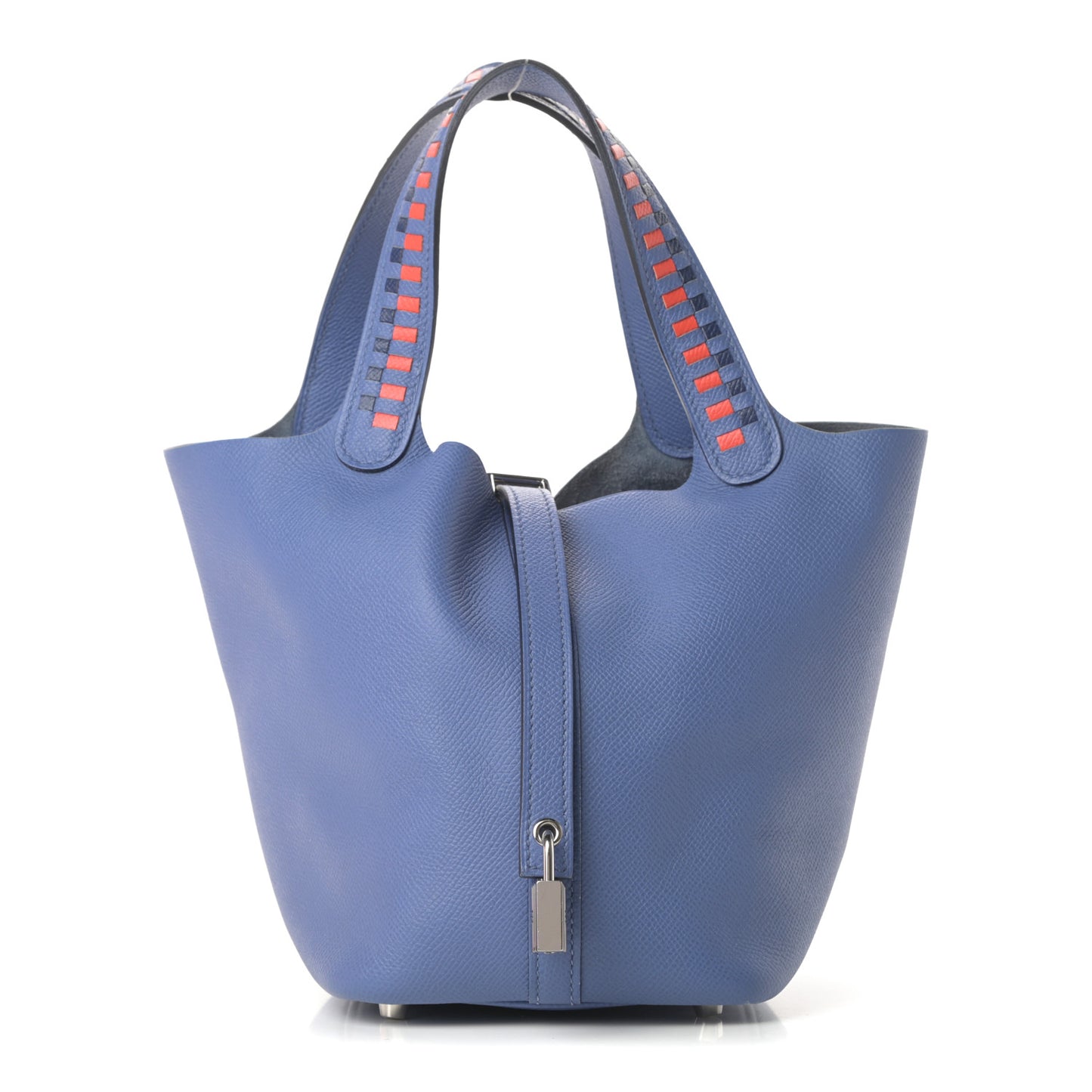 Epsom Tressage De Cuir Picotin Lock 18 PM Bleu Brighton Capucine Bleu Saphir