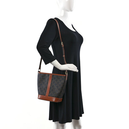 Celine Triomphe Canvas Calfskin Small Bucket Bag Tan 2 of 9
