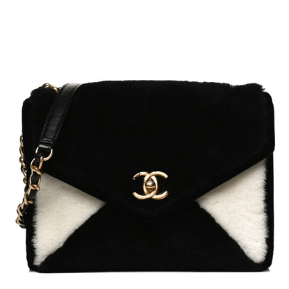 Chanel Shearling Checkered Flap Bag Black White 1 of 11