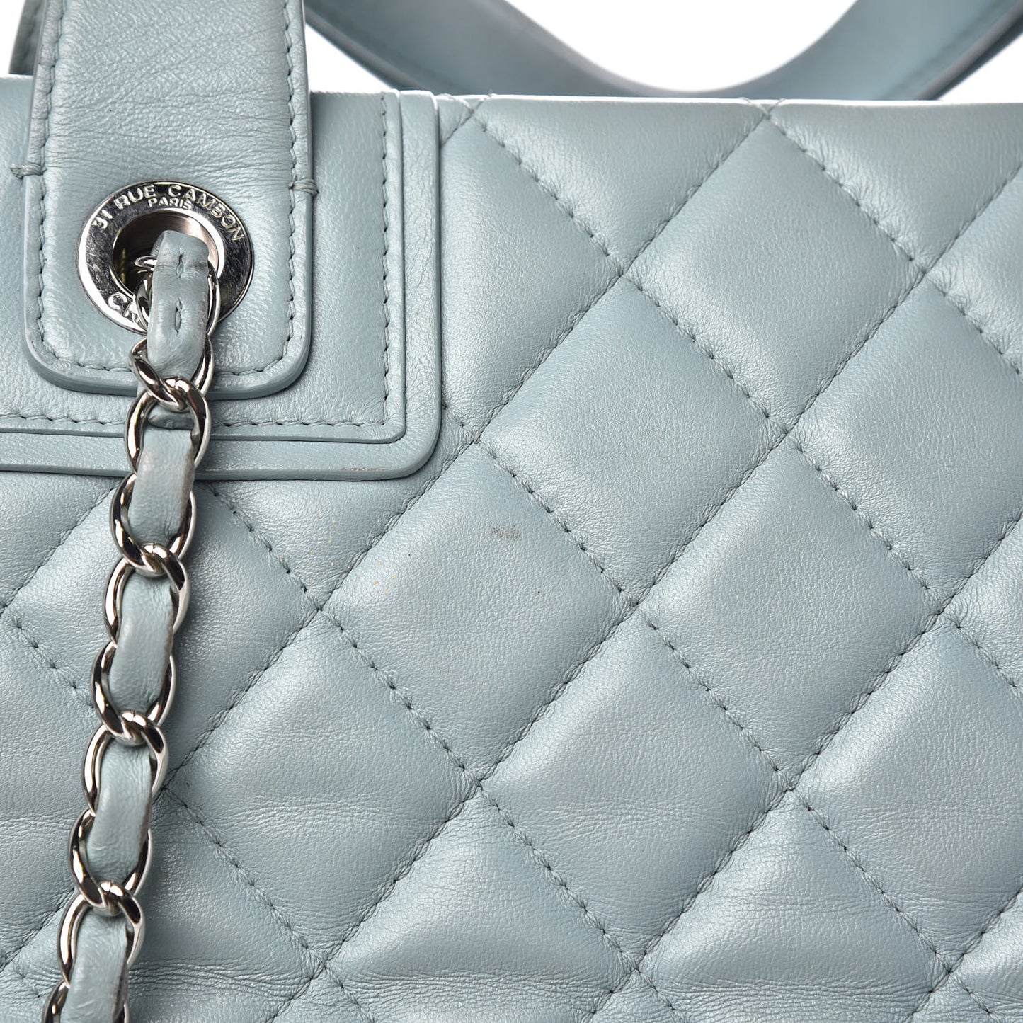 Lambskin Quilted Daily Shopping Tote Light Blue
