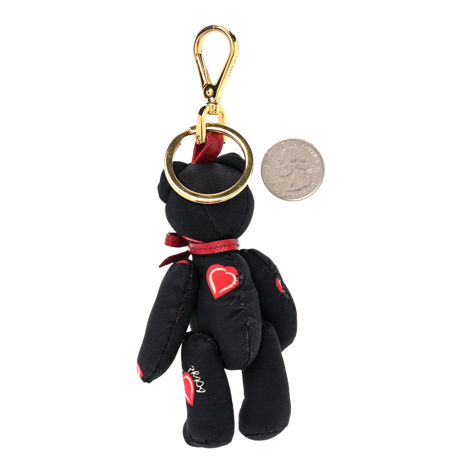 Prada Heart Print Teddy Bear Keychain Black Red 2 of 3