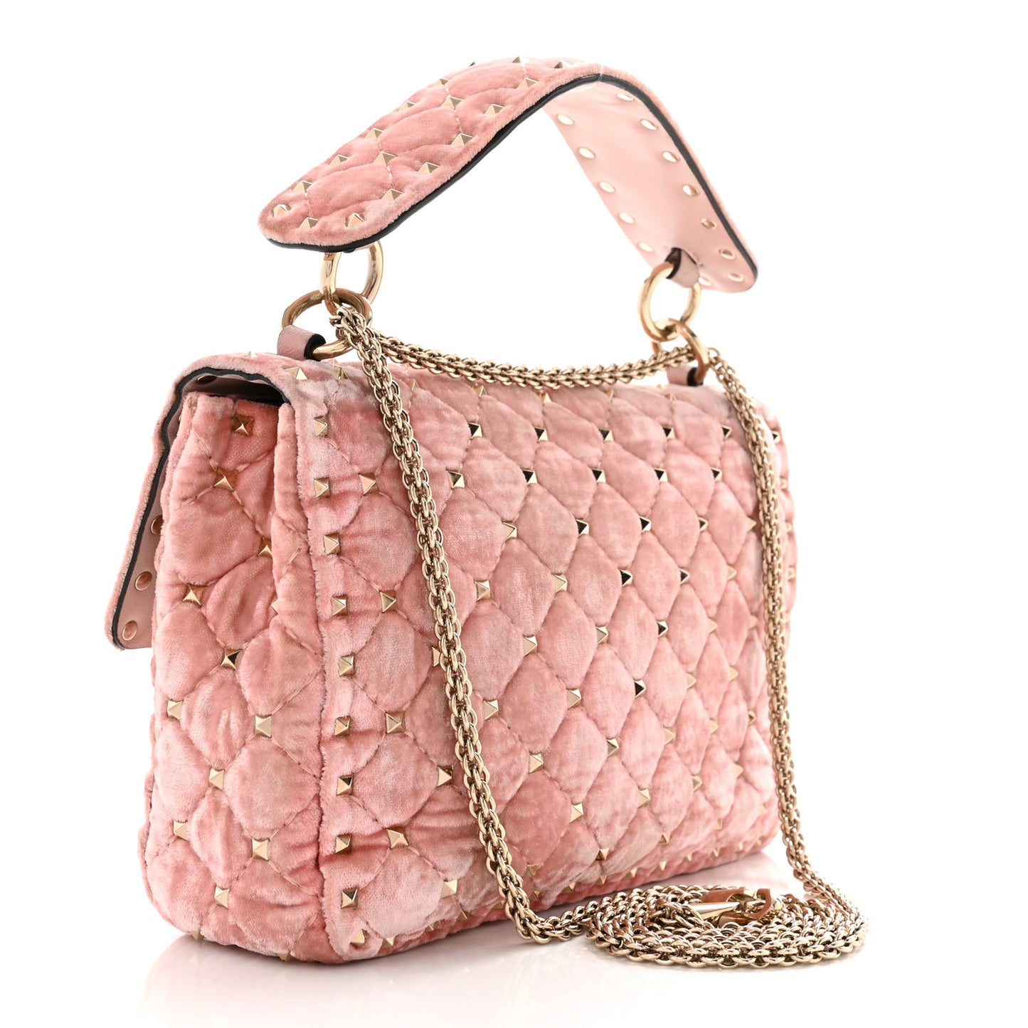 Velvet Medium Rockstud Spike Shoulder Bag Water Rose