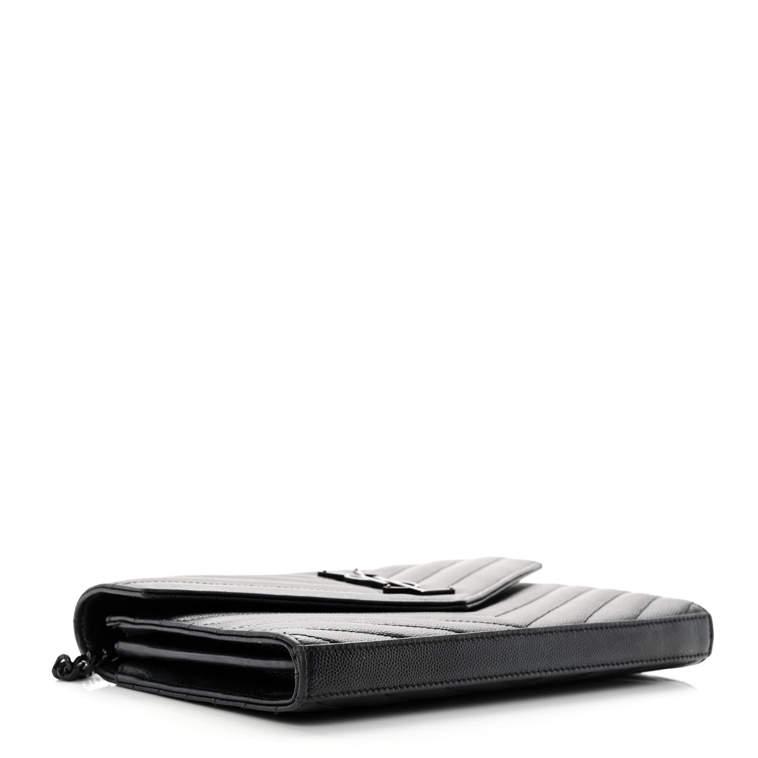 Saint Laurent Grain De Poudre Matelasse Chevron Monogram Monochrome Chain Wallet Black 4 of 13