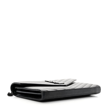 Saint Laurent Grain De Poudre Matelasse Chevron Monogram Monochrome Chain Wallet Black 4 of 13