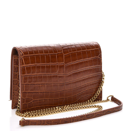 Saint Laurent Calfskin Crocodile Embossed Kate Monogram Tassel Chain Wallet Cognac 3 of 6