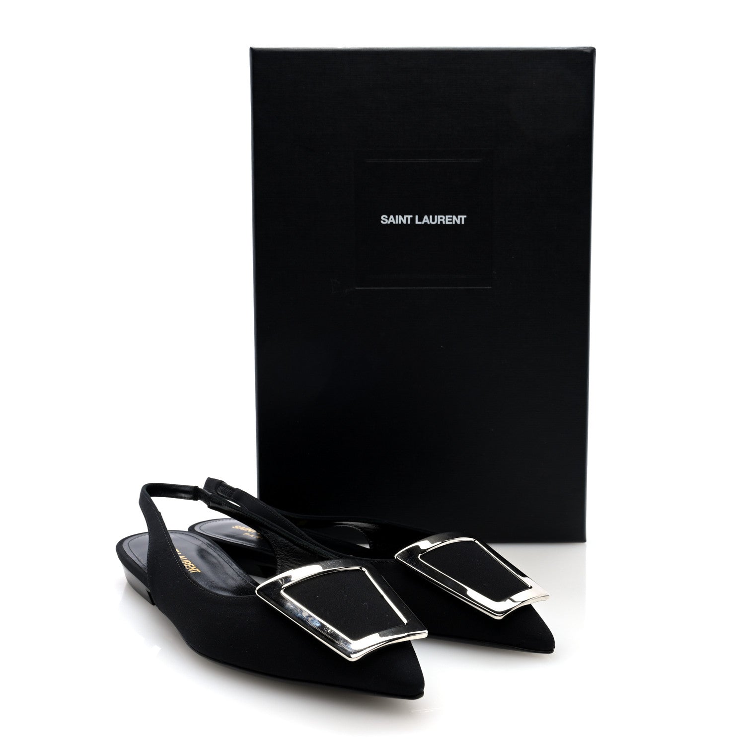 Saint Laurent Crepe De Chine Vivi 10 Plate Slingback Flats 37.5 Black 9 of 9