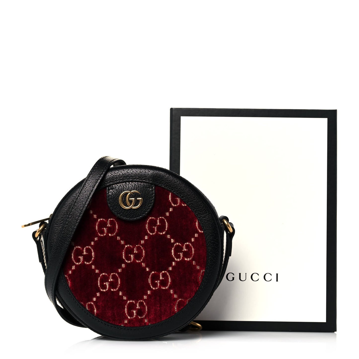 Velvet GG Monogram Textured Calfskin Round Shoulder Bag Red Cipria Black