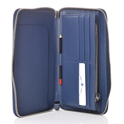 Prada Saffiano Large Zip Around Travel Wallet Bleuette 5 of 12