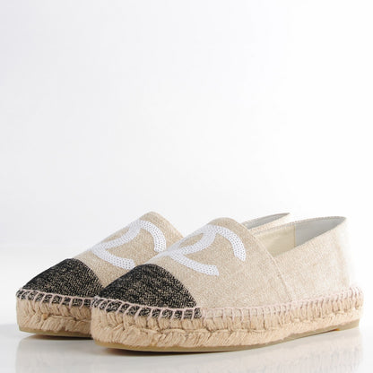 Chanel Toile Sequin CC Espadrilles 38 Beige Black 9 of 18