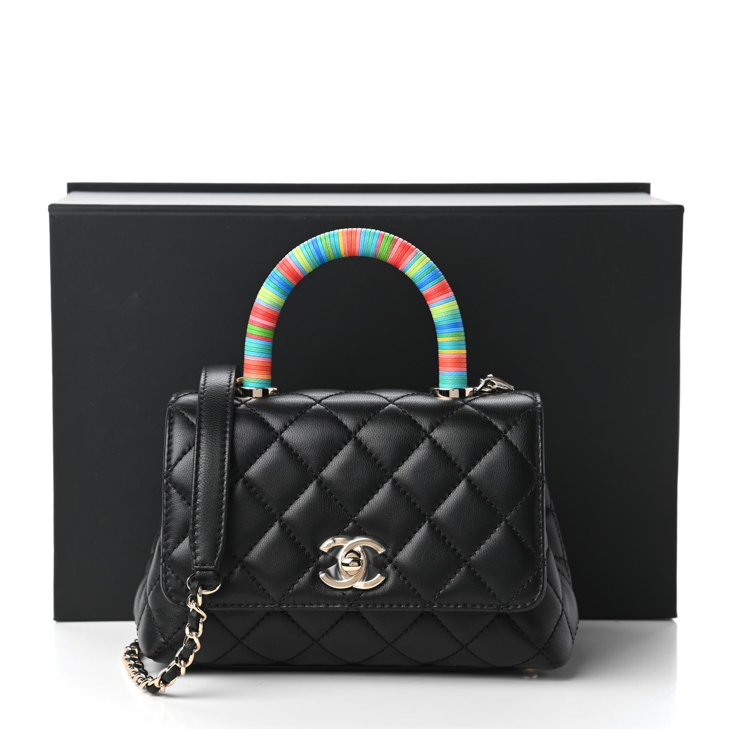 Chanel Goatskin Quilted Rainbow Extra Mini Coco Handle Flap Black 11 of 11
