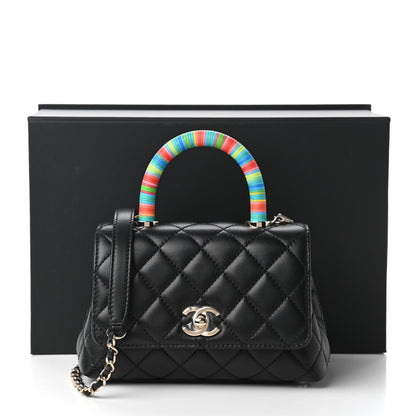 Chanel Goatskin Quilted Rainbow Extra Mini Coco Handle Flap Black 11 of 11