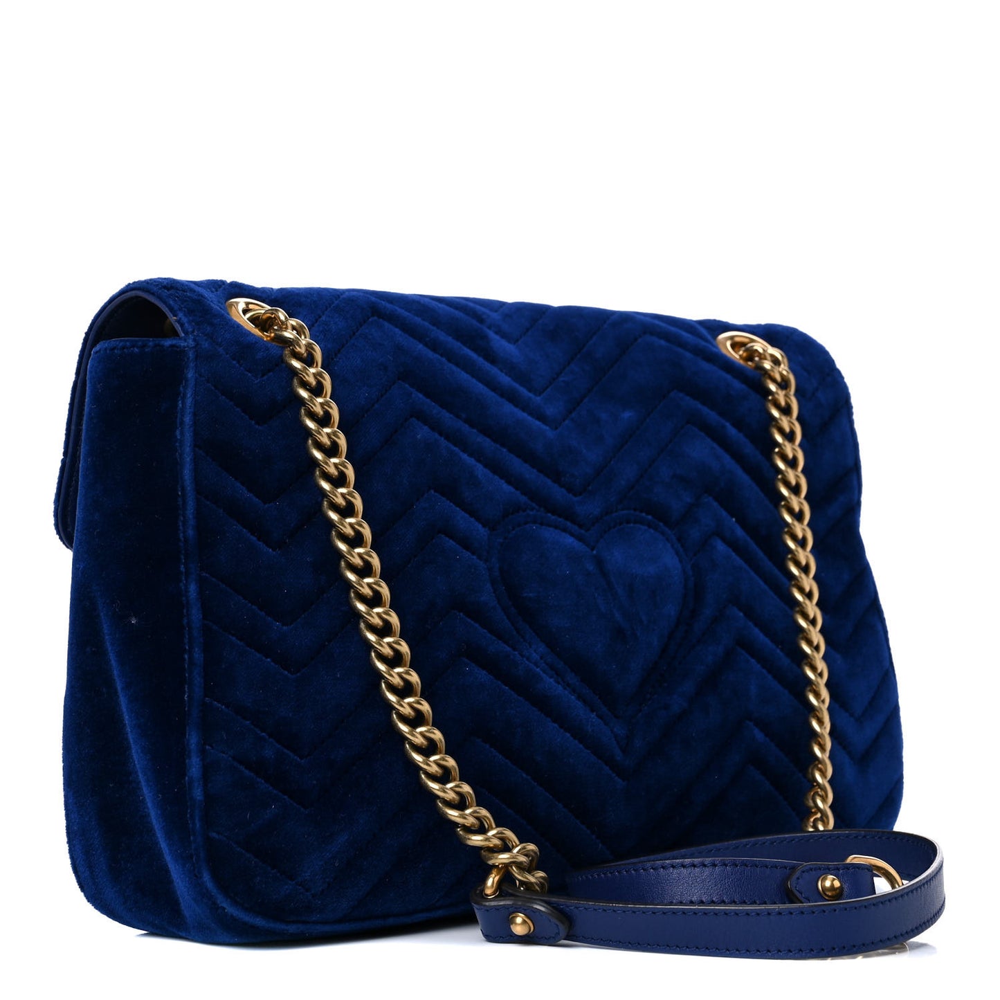 Velvet Matelasse Medium GG Marmont Shoulder Bag Cobalt Blue