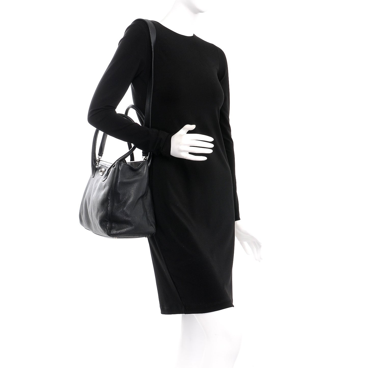 Calfskin Cerf Executive Shopper Tote Black