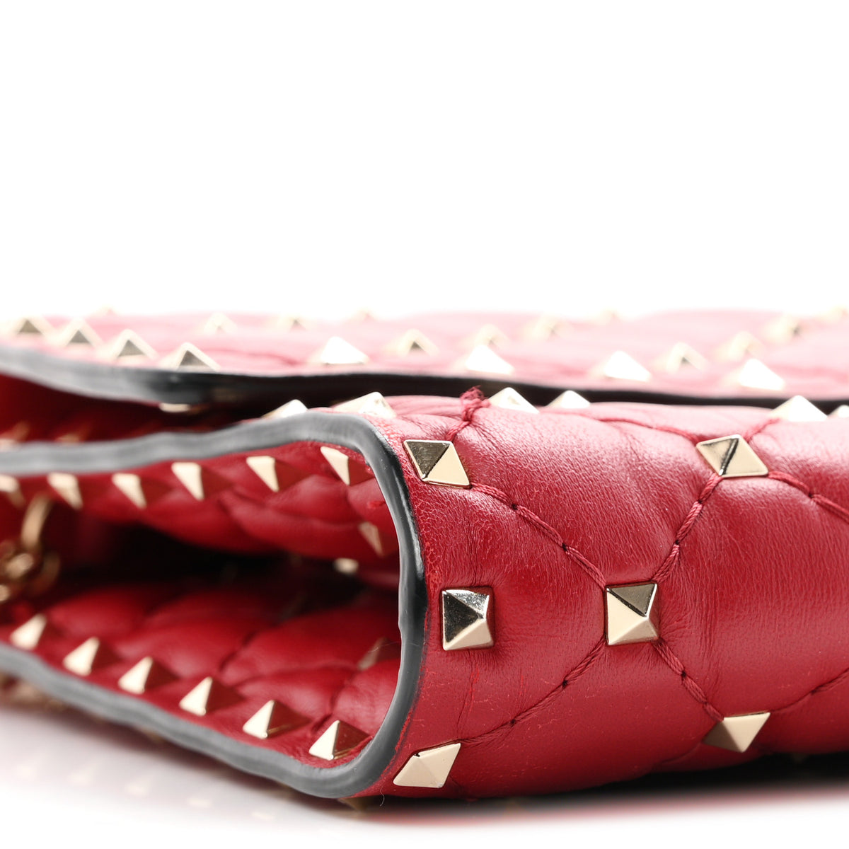 Lambskin Rockstud Spike Wallet on Chain Red