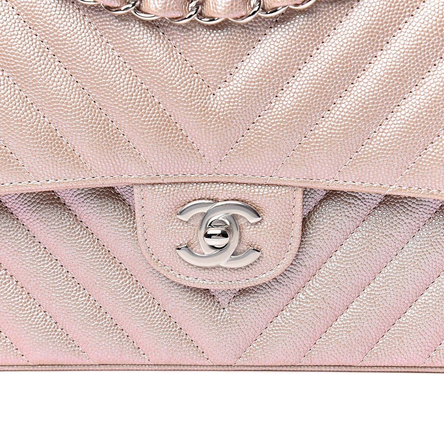 Chanel Metallic Caviar Chevron Quilted Medium Double Flap Light Gold 10 of 11