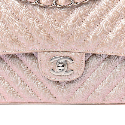 Chanel Metallic Caviar Chevron Quilted Medium Double Flap Light Gold 10 of 11
