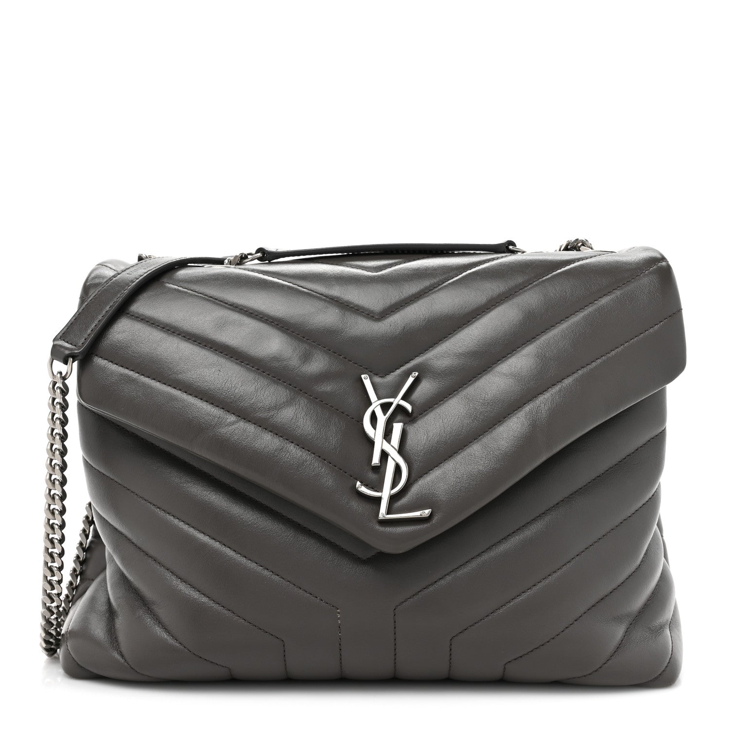 Saint Laurent Calfskin Y Quilted Monogram Medium Loulou Chain Satchel Earth 1 of 21