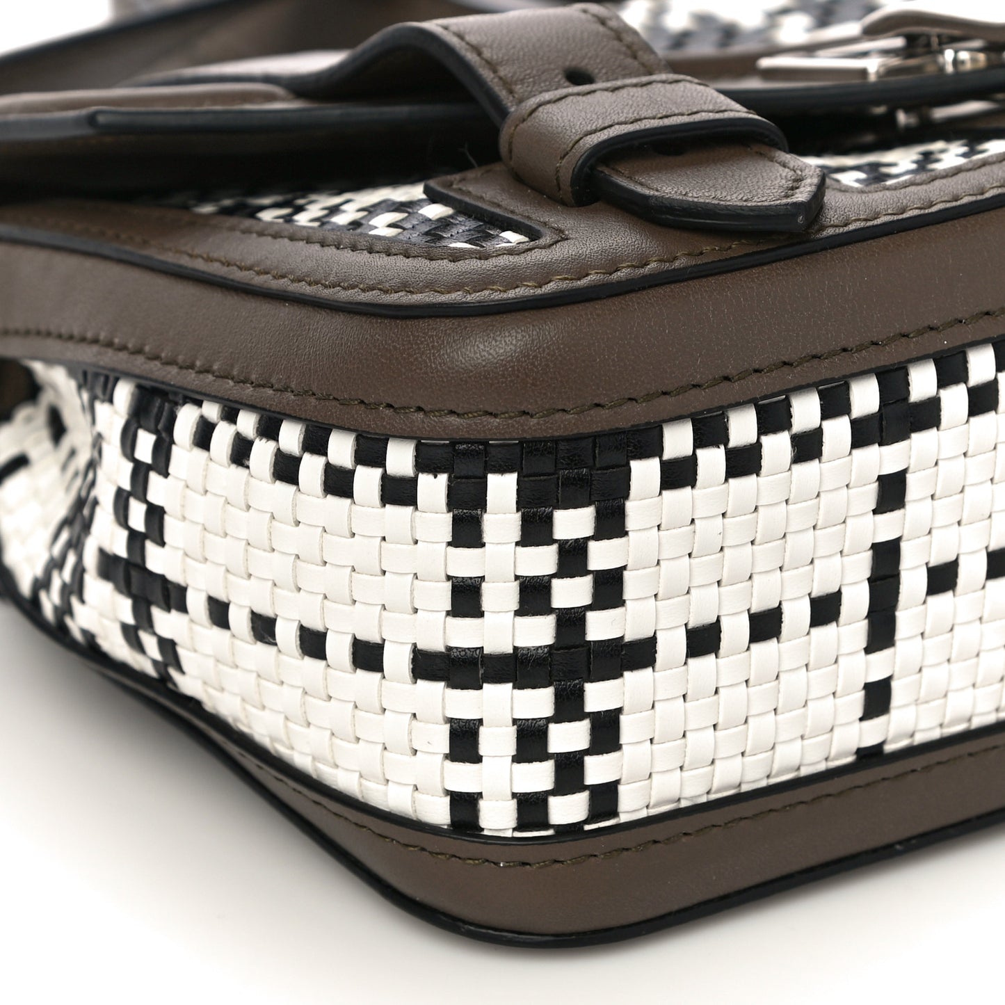 Woven Calfskin PS1 Medium Satchel Optical White Black Dark Bay Leaf