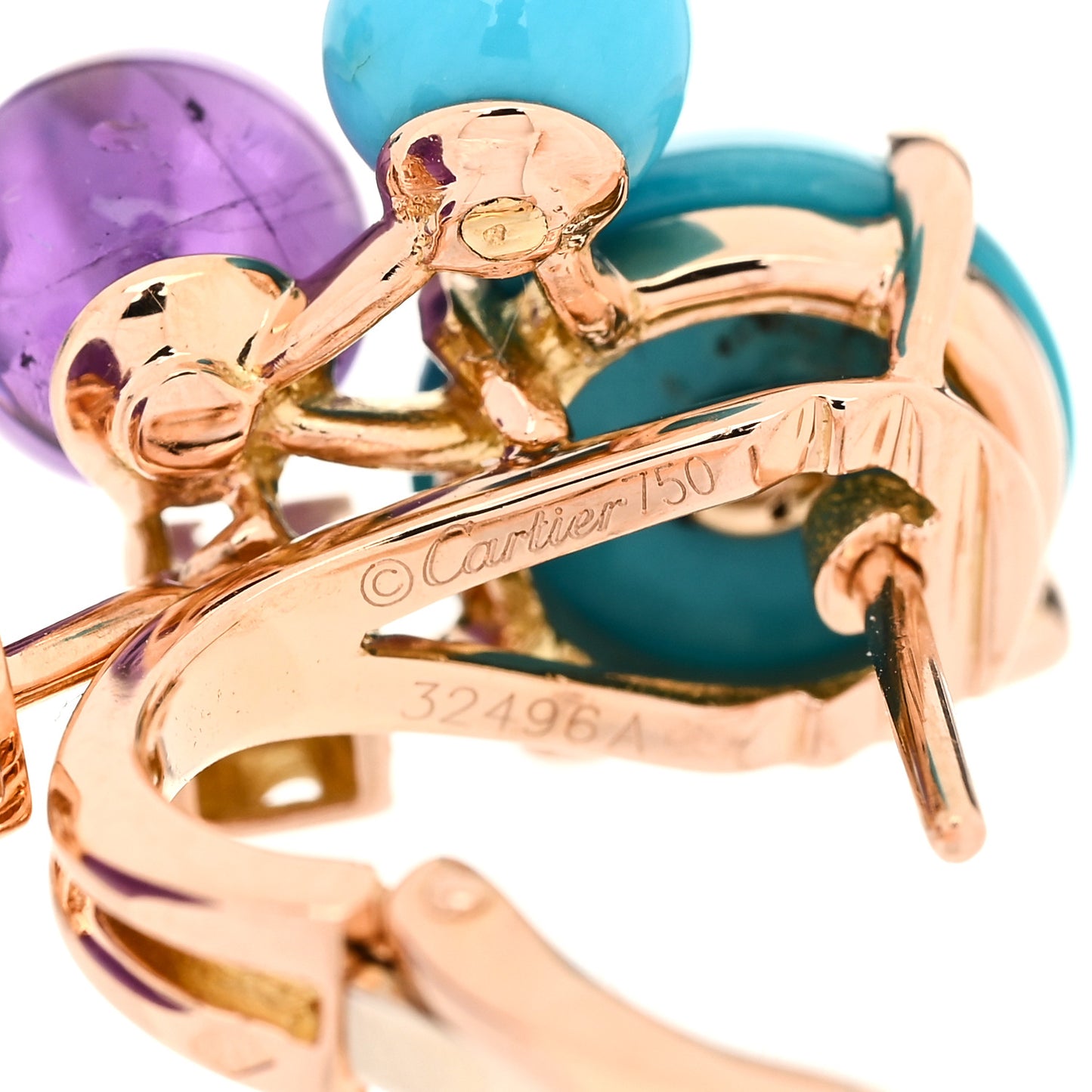18K Pink Gold Diamond Amethyst Turquoise Delices de Goa Drop Earrings