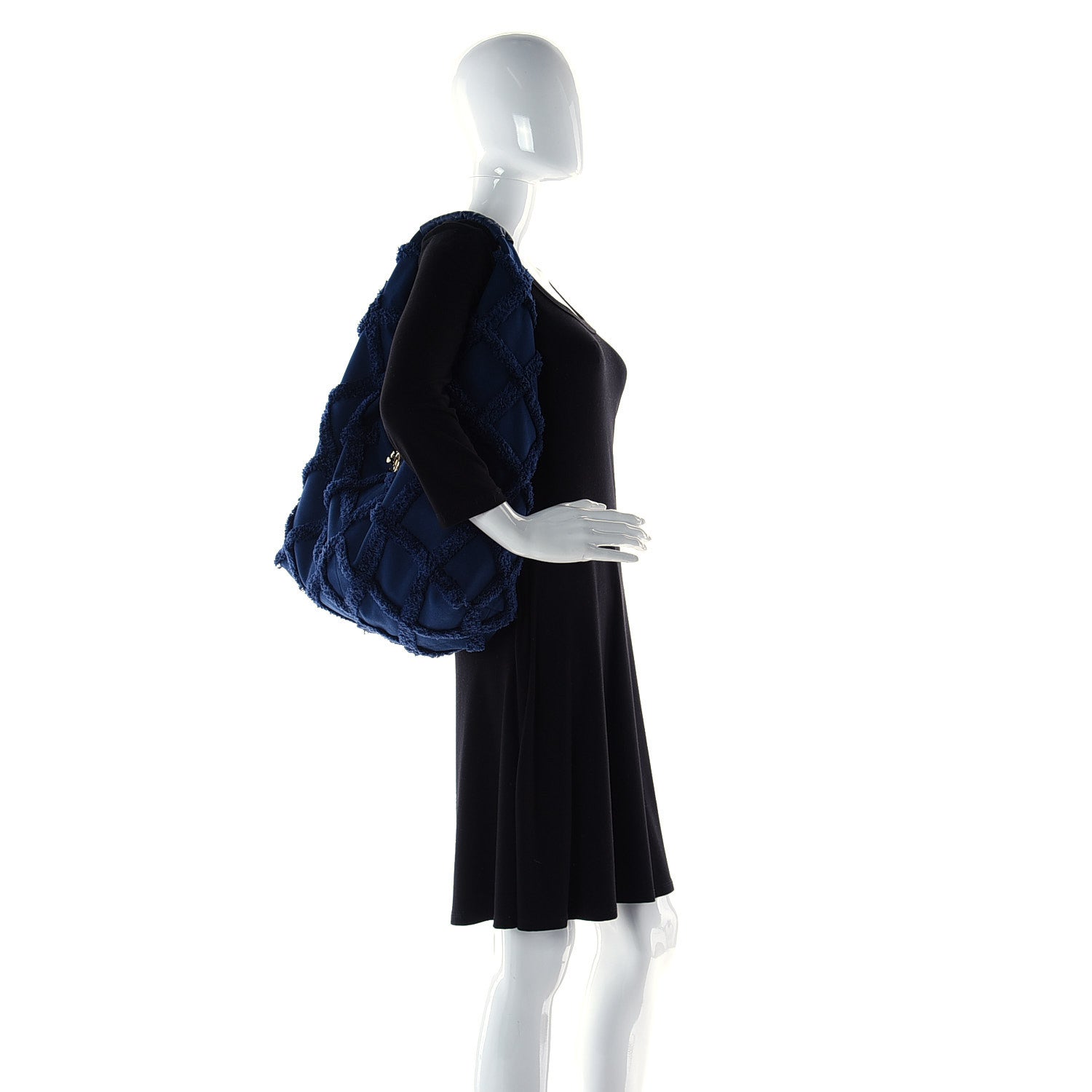 Chanel Cotton Canvas Large CC Embrace Hobo Navy 3 of 5