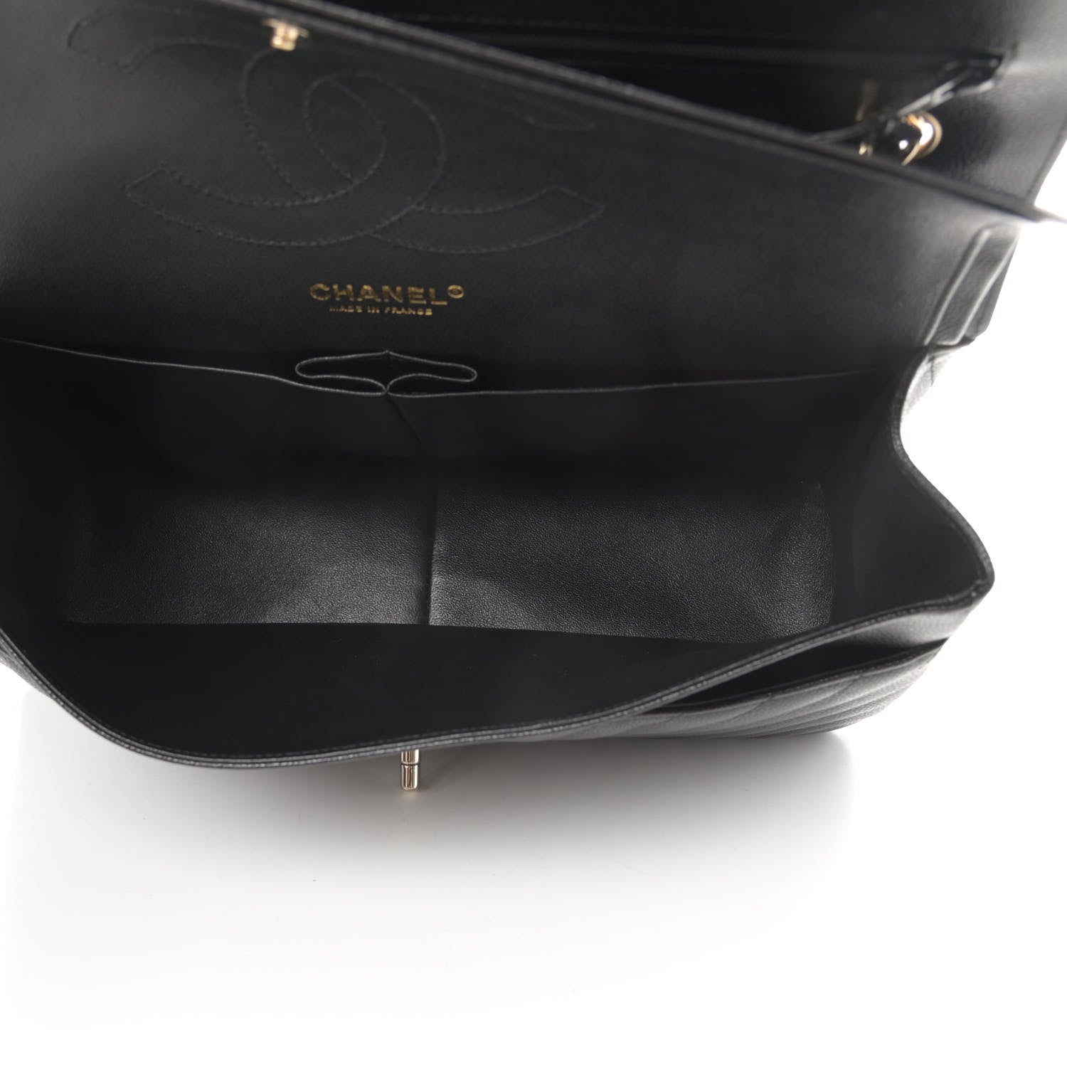 Chanel Caviar Chevron Quilted Jumbo Double Flap Black 5 of 12