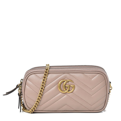 Gucci Calfskin Matelasse Mini GG Marmont Chain Crossbody Bag Porcelain Rose 1 of 13