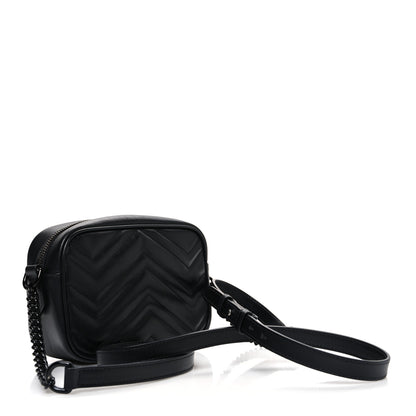 Gucci Calfskin Matelasse Monochrome Mini GG Marmont Chain Shoulder Bag Black 3 of 10