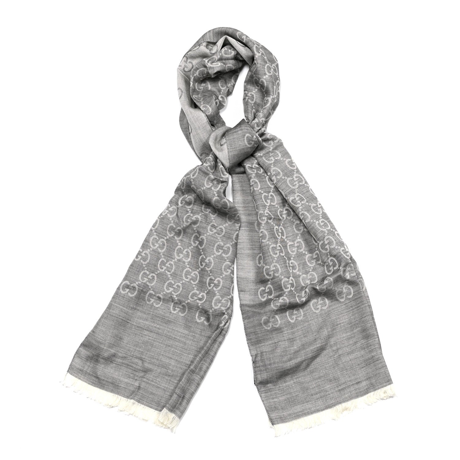 Gucci Wool Silk GG Monogram GGNat Scarf Lead 1 of 4