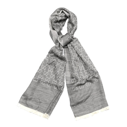 Gucci Wool Silk GG Monogram GGNat Scarf Lead 1 of 4