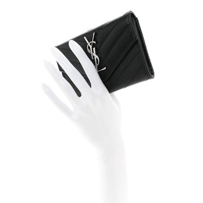 Saint Laurent Grain De Poudre Matelasse Chevron Small Monogram Envelope Wallet Black 2 of 7