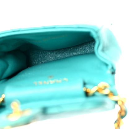 Chanel Lambskin Quilted Mini Pouch Bag Charm Keychain Turquoise 5 of 16