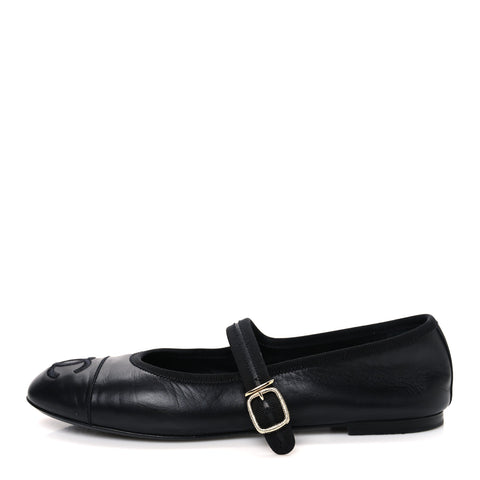 Lambskin Mary Jane Flats 40 Black
