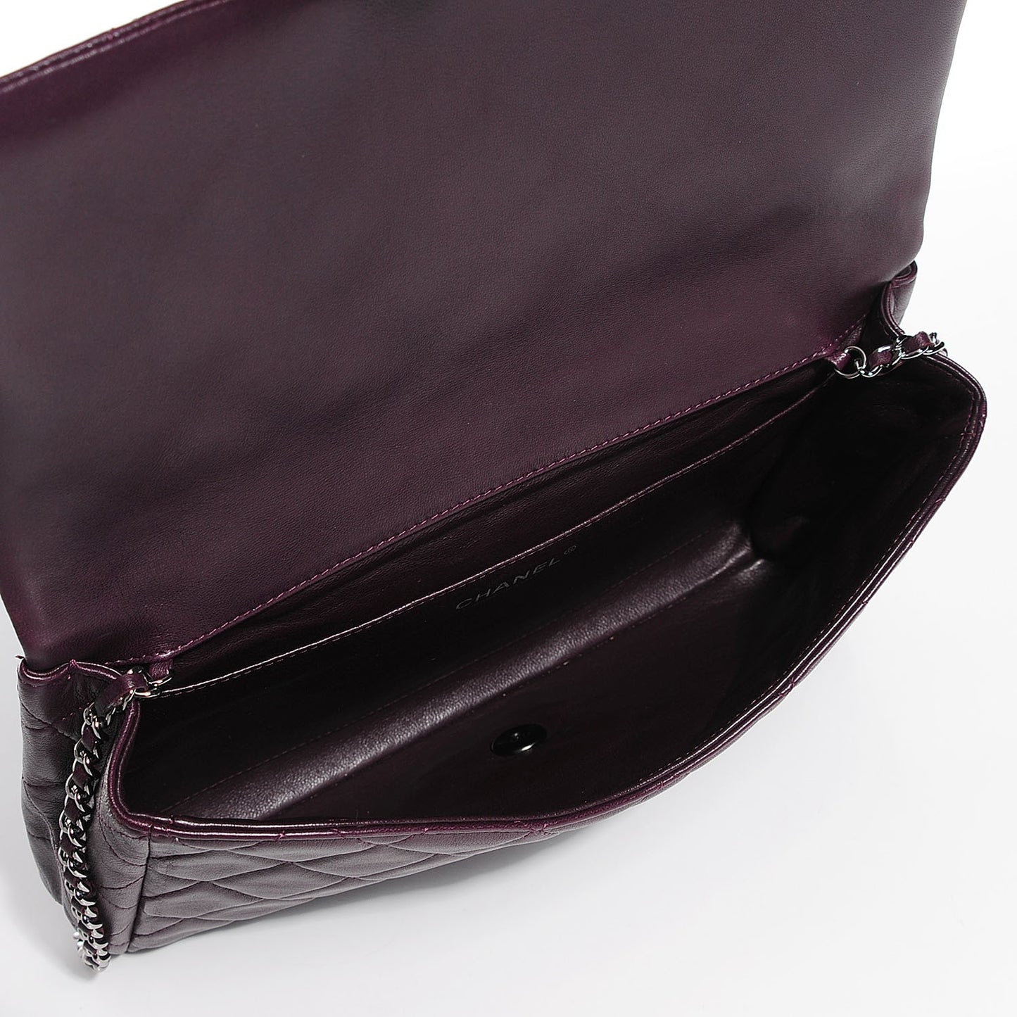 Lambskin Quilted Clutch With Chain Flap Purple