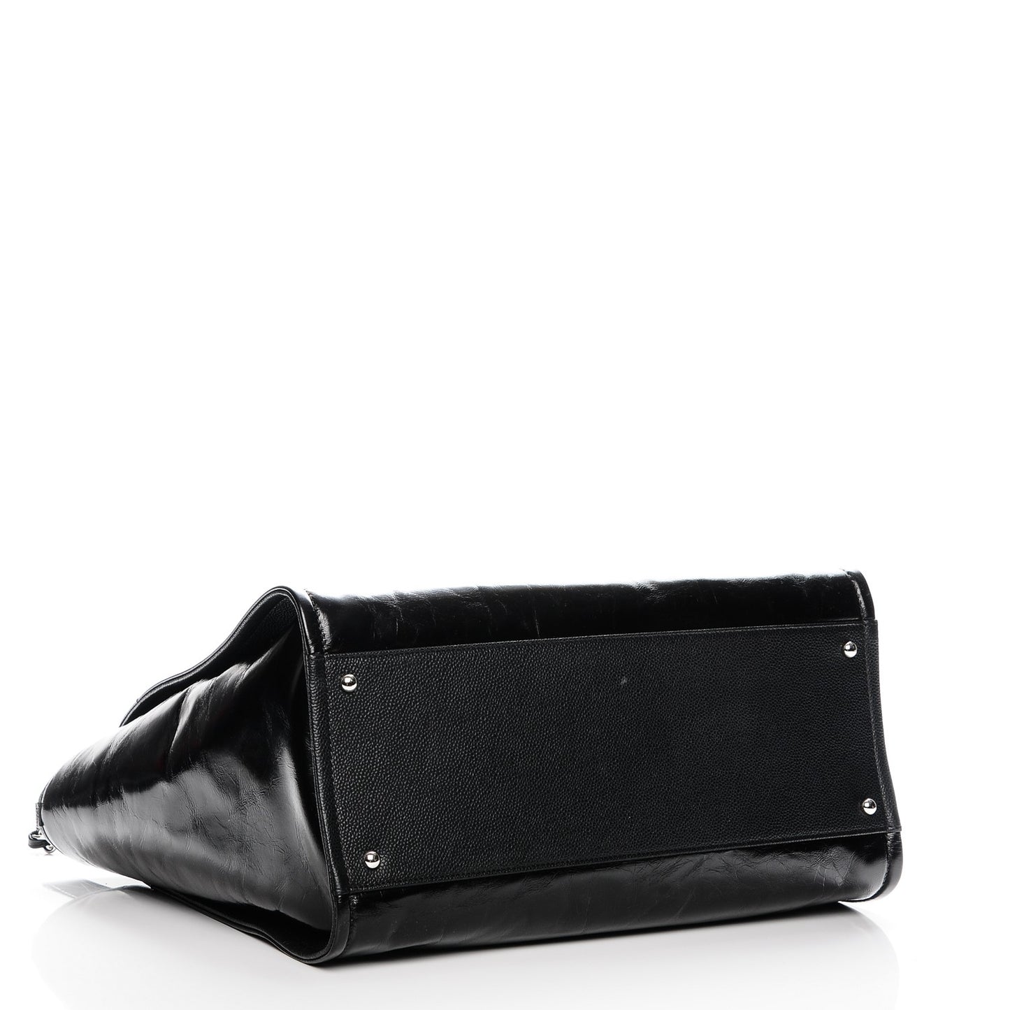 Glazed Calfskin Large Deauville Tote Black