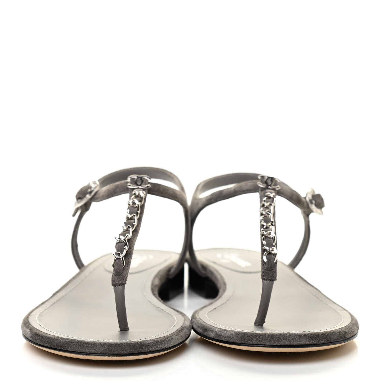 Chanel Suede Calfskin Chain Thong Sandals 38.5 Grey 2 of 7