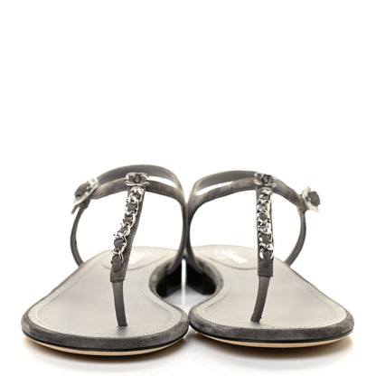 Chanel Suede Calfskin Chain Thong Sandals 38.5 Grey 2 of 7
