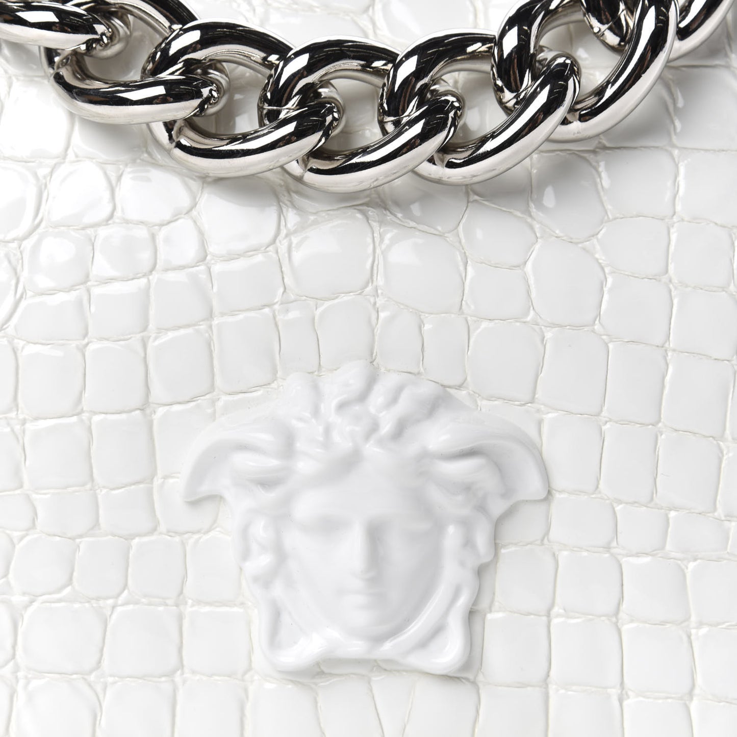 Croc Stamped Patent Palazzo Sultan Shoulder Bag White
