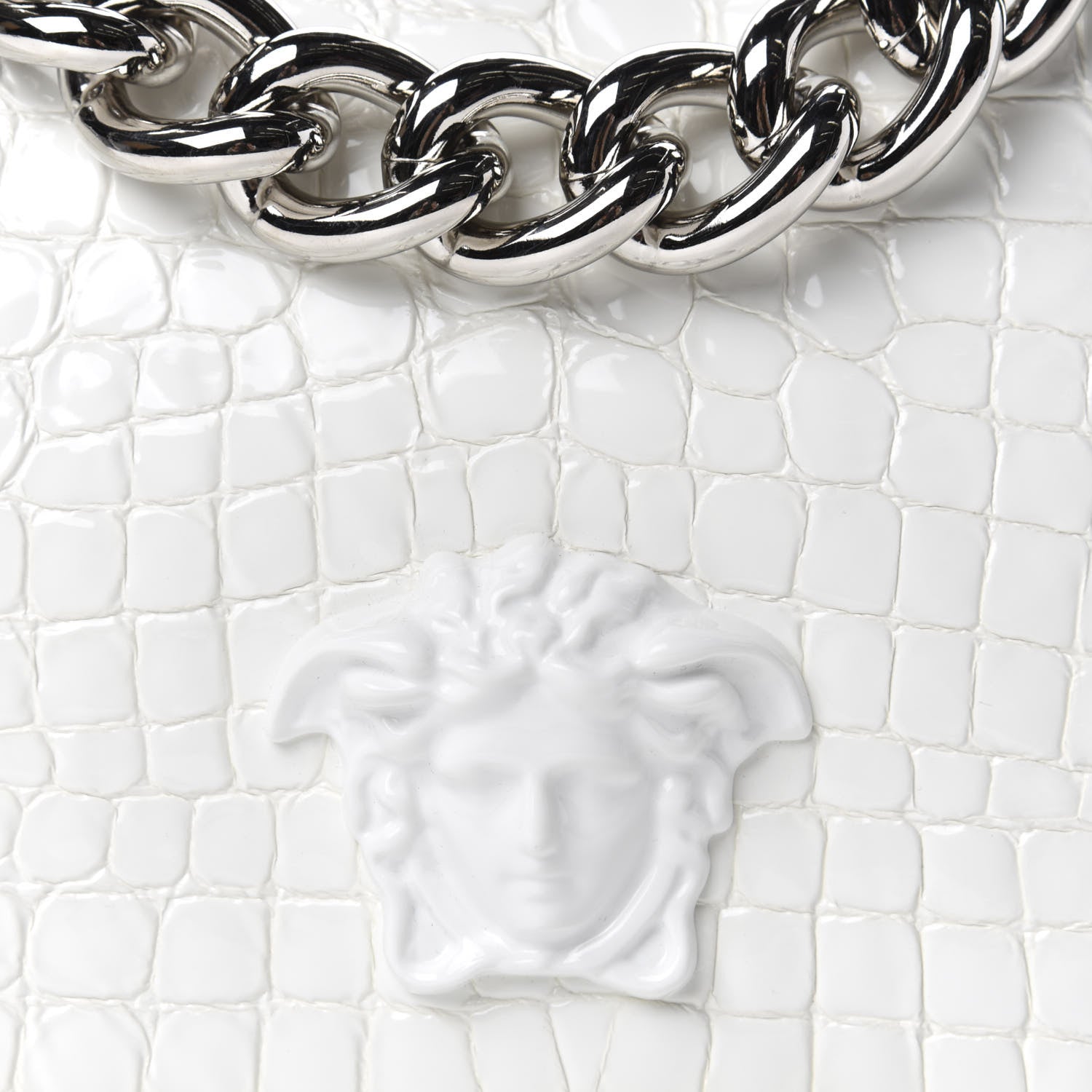 Versace Croc Stamped Patent Palazzo Sultan Shoulder Bag White 10 of 10