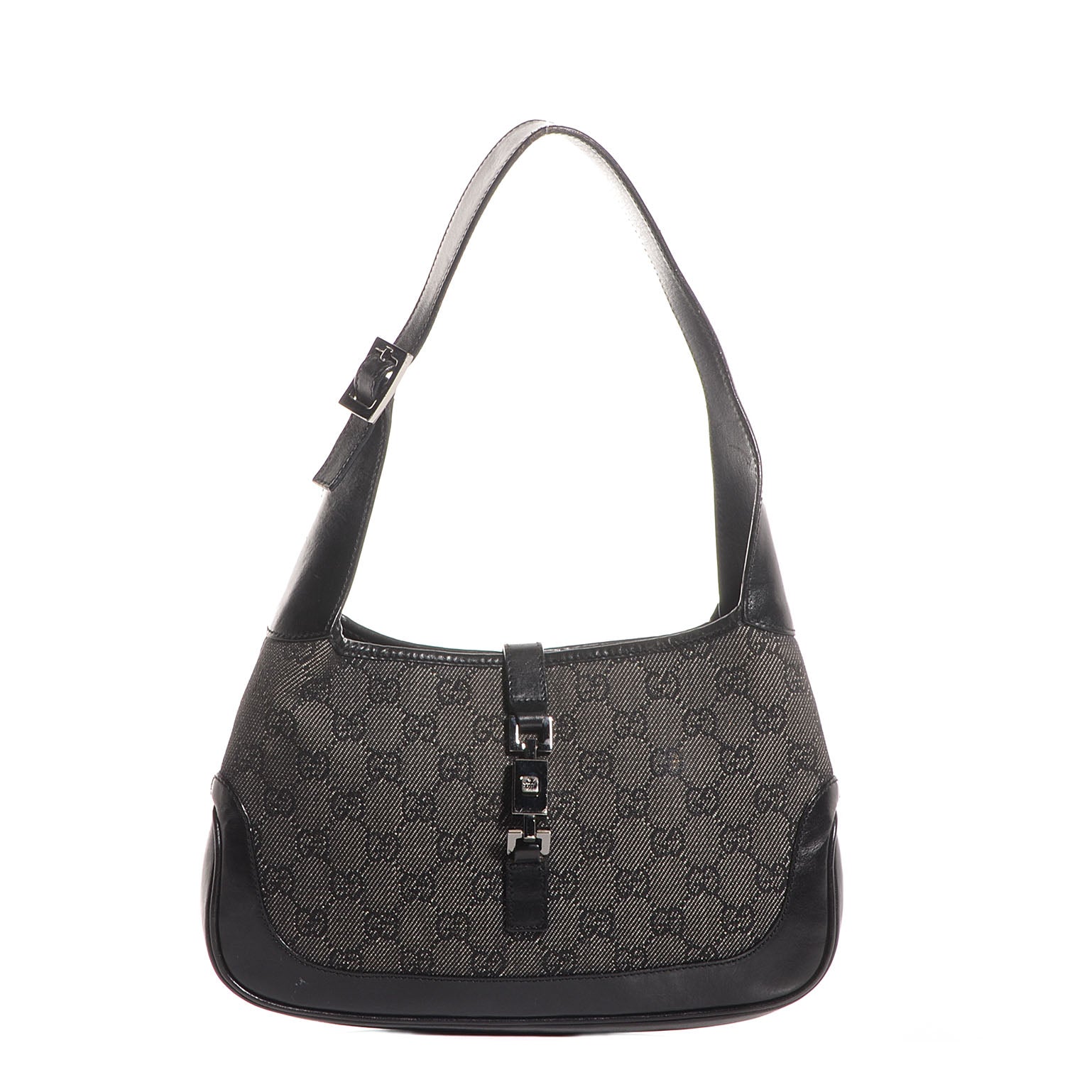 Gucci Denim Monogram Small Jackie O Hobo Black 1 of 7