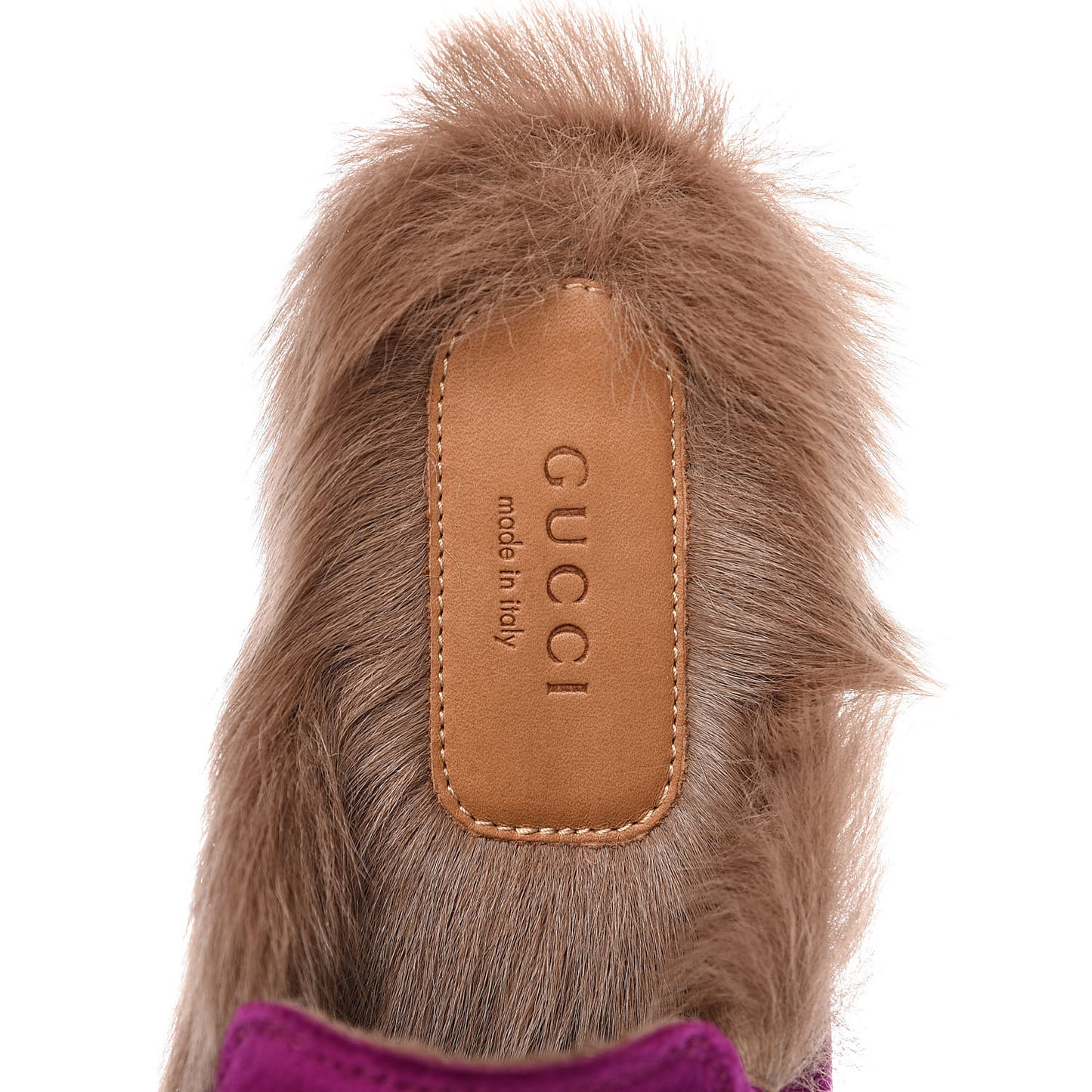 Velvet Fur Womens Princetown Slippers 35.5 Fucsia Violet Cyclamen Natural