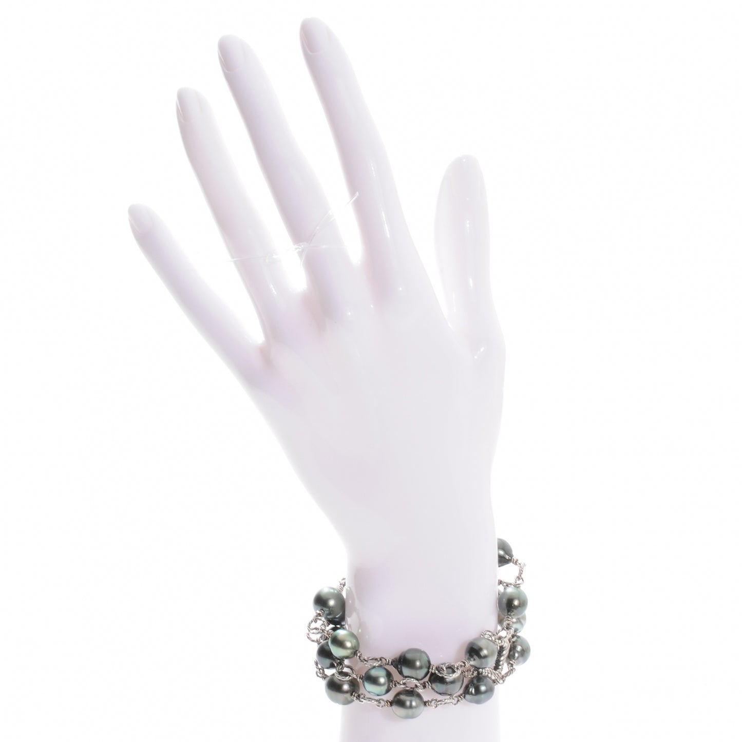 Sterling Silver Diamond Tahitian Pearl Quatrefoil Mutli Row Bracelet