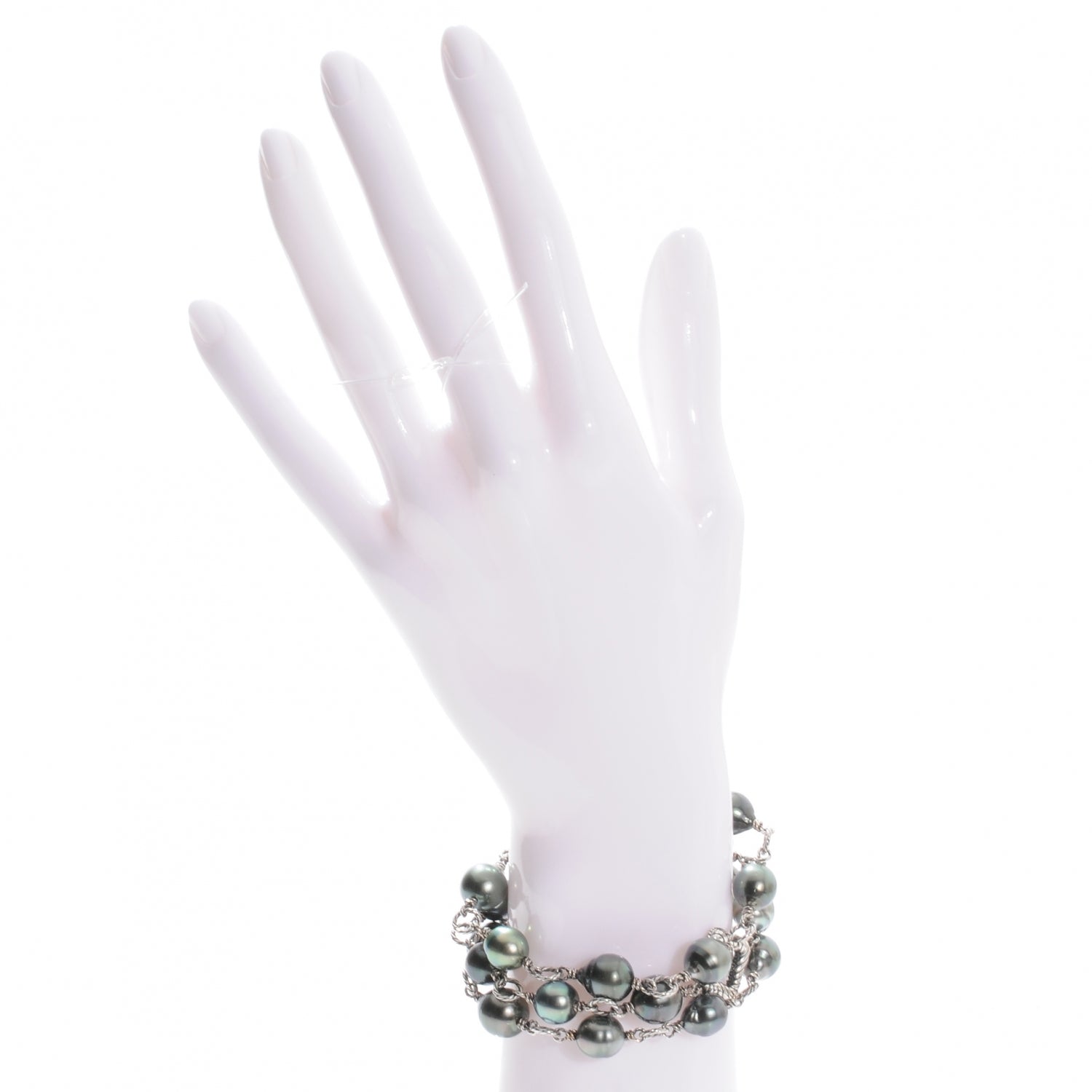 David Yurman Sterling Silver Diamond Tahitian Pearl Quatrefoil Mutli Row Bracelet 2 of 4