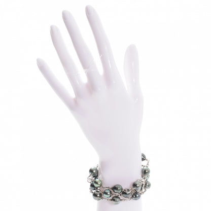 David Yurman Sterling Silver Diamond Tahitian Pearl Quatrefoil Mutli Row Bracelet 2 of 4
