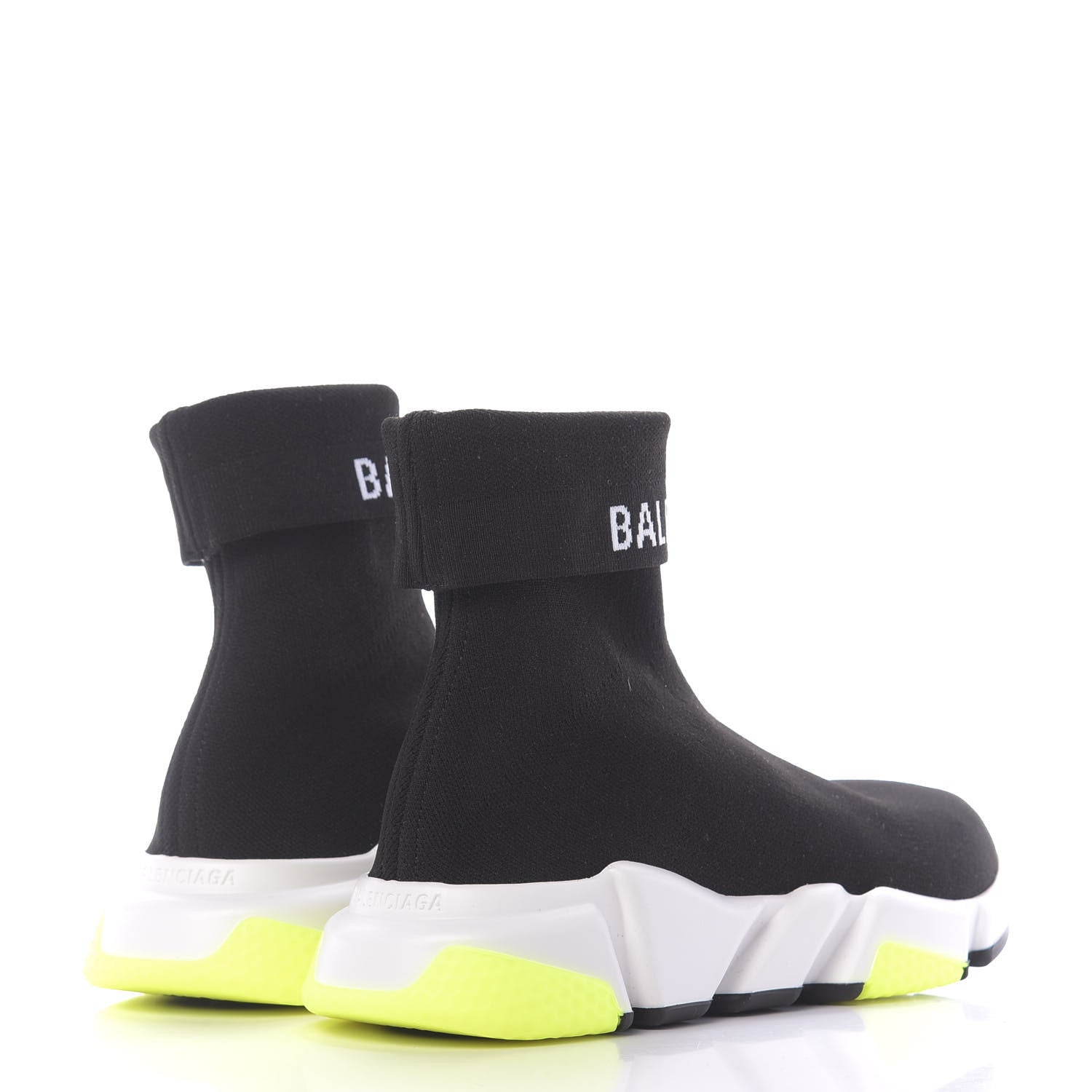 Balenciaga Neoprene Knit Mens Speed Cuffed Sneakers 39 Black White Yellow Fluo 4 of 10