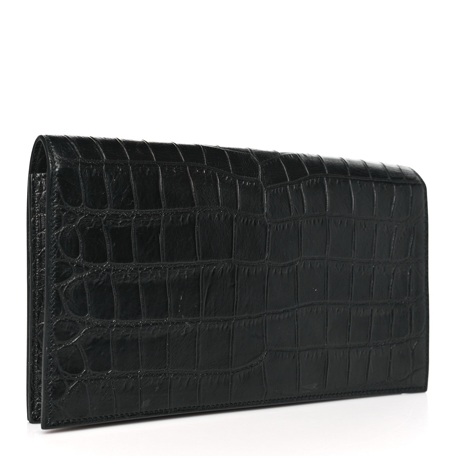 Saint Laurent Calfskin Crocodile Embossed Classic Kate Monogram Clutch Black 3 of 9