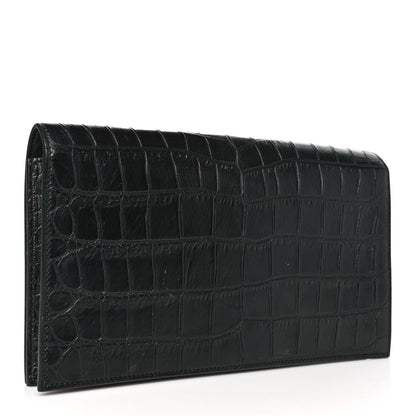 Saint Laurent Calfskin Crocodile Embossed Classic Kate Monogram Clutch Black 3 of 9