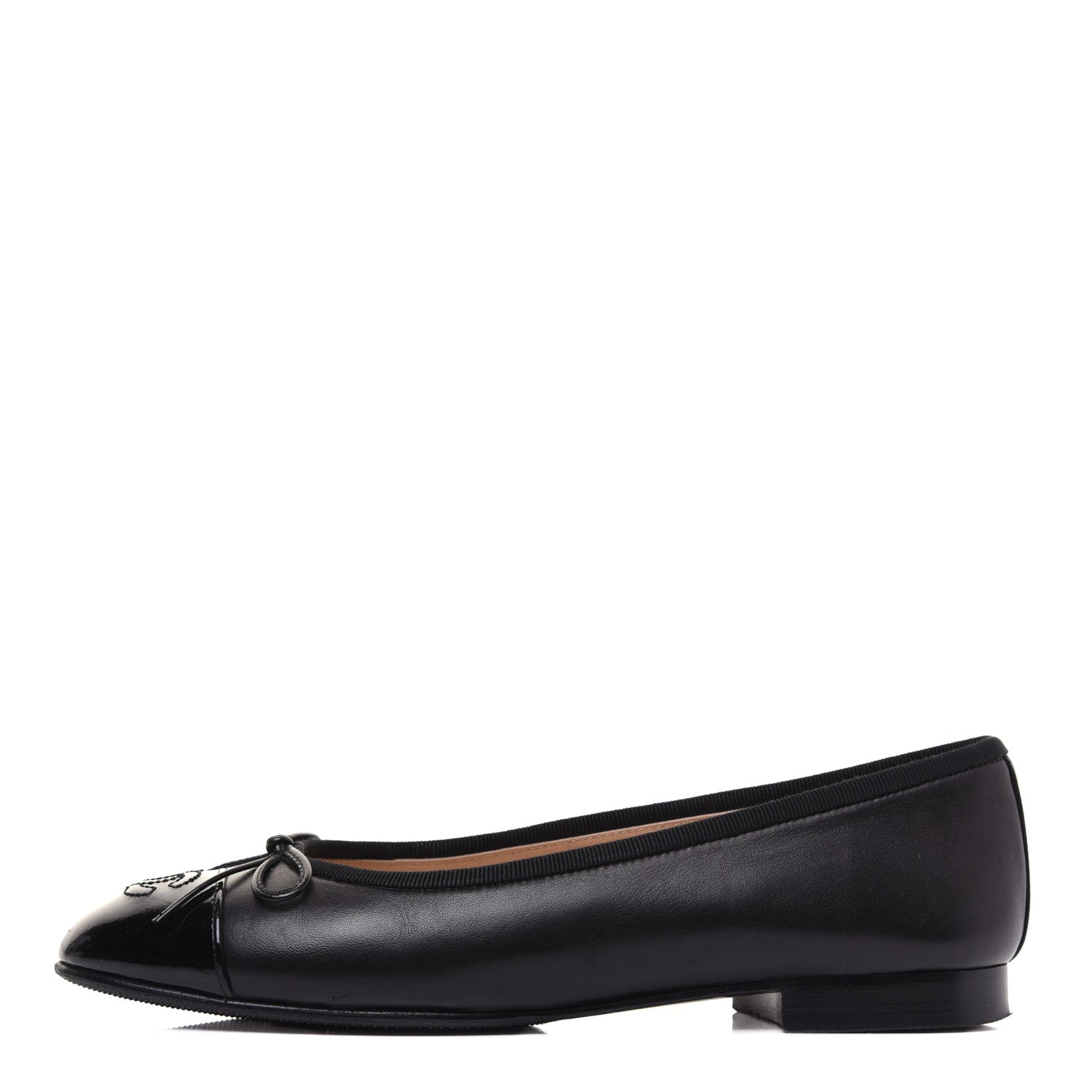 Chanel Lambskin Patent Cap Toe Ballerina Flats 37 Black 1 of 20