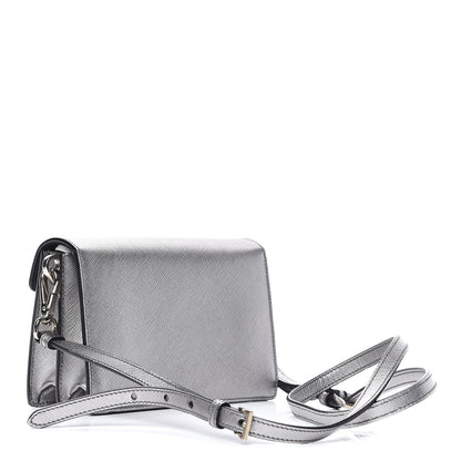 Prada Metallic Saffiano Lux Sound Crossbody Bag Cromo 3 of 9
