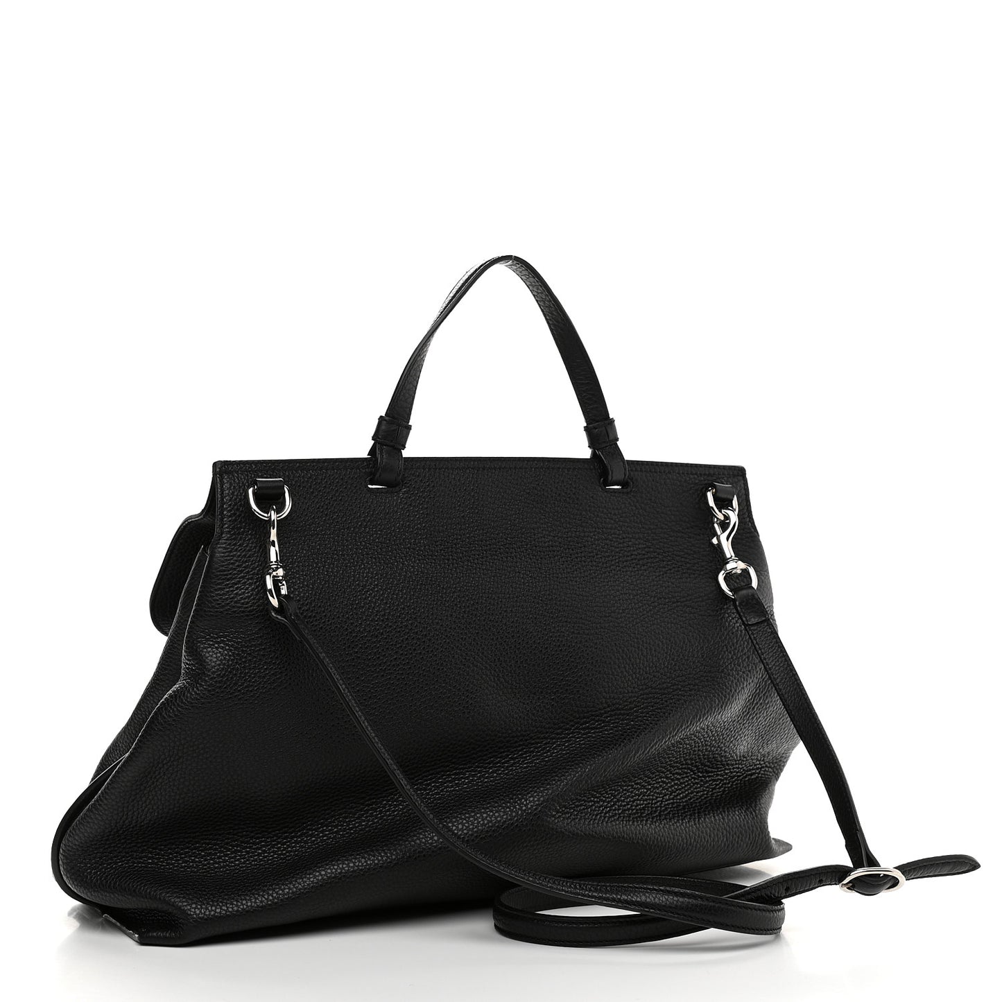 Pebbled Calfskin Large Bamboo Daily Top Handle Bag Black